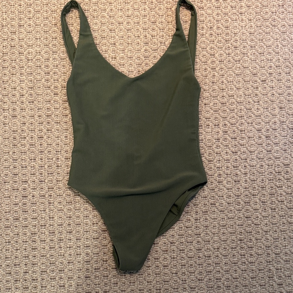 Jade Swim Olive Green ribbed One Piece Swimsuit